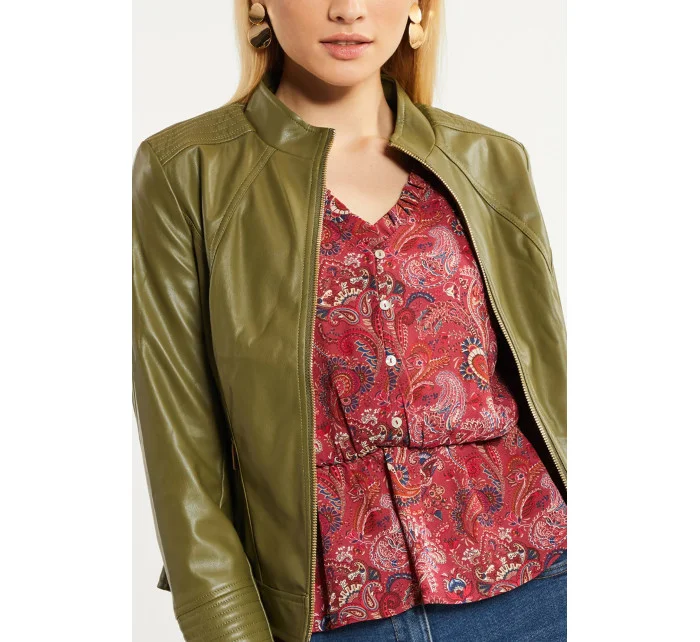 Dámská kožená bunda zelená model 19916517 - Monnari