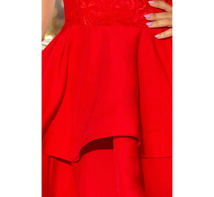 Červené dámske dvojito rozšírené šaty s čipkovou vrchnou časťou model 6361545