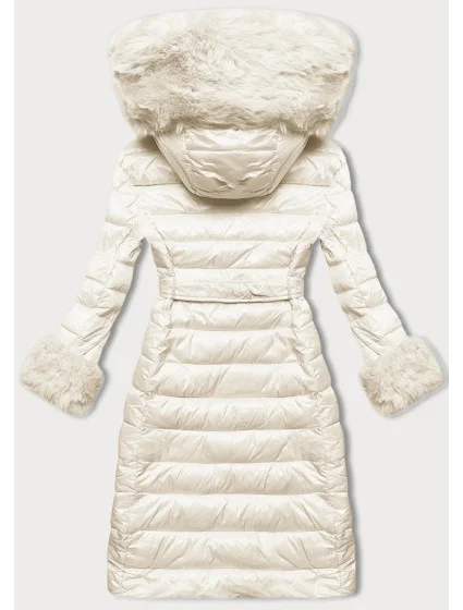 Dámský péřový kabát v barvě ecru se zapínáním na knoflíky model 21248471 - J.STYLE
