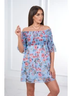 Španielske šaty s kvetinovým motívom modrej