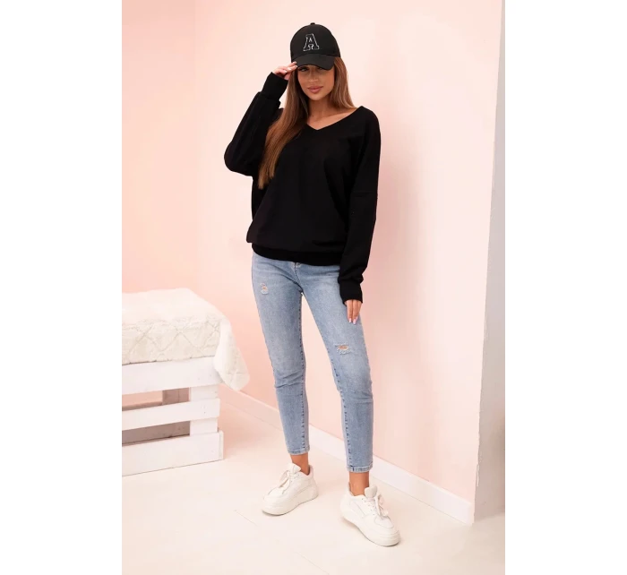 Dámská mikina s dlouhým rukávem a výstřihem do V černá