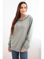Dámská mikina s kapucí a model 21494997 z bavlny tmavě mátová - K-Fashion