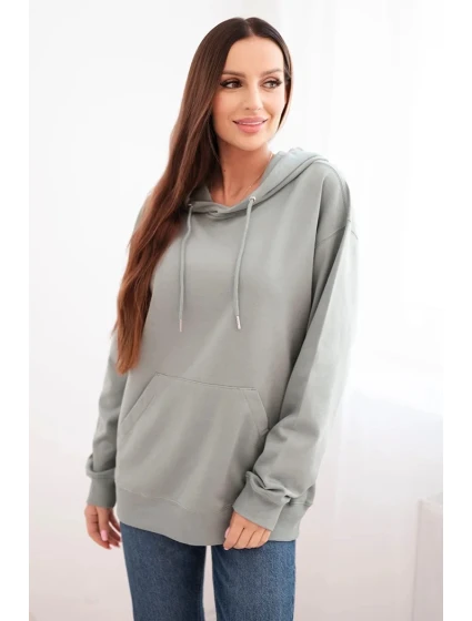 Dámska mikina s kapucňou a klokankou z bavlny tmavá mentolová