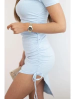 Dámske bavlnené šaty s krátkymi rukávmi a nastaviteľným pásom modré