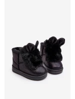 Dziecięce Śniegowce Ocieplane Futerkiem Z Uszkami Czarne Betty Dziecięce Śniegowce Ocieplane Futerkiem Z Uszkami Czarne Betty