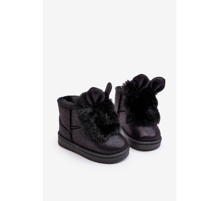 Dziecięce Śniegowce Ocieplane Futerkiem Z Uszkami Czarne Betty Dziecięce Śniegowce Ocieplane Futerkiem Z Uszkami Czarne Betty