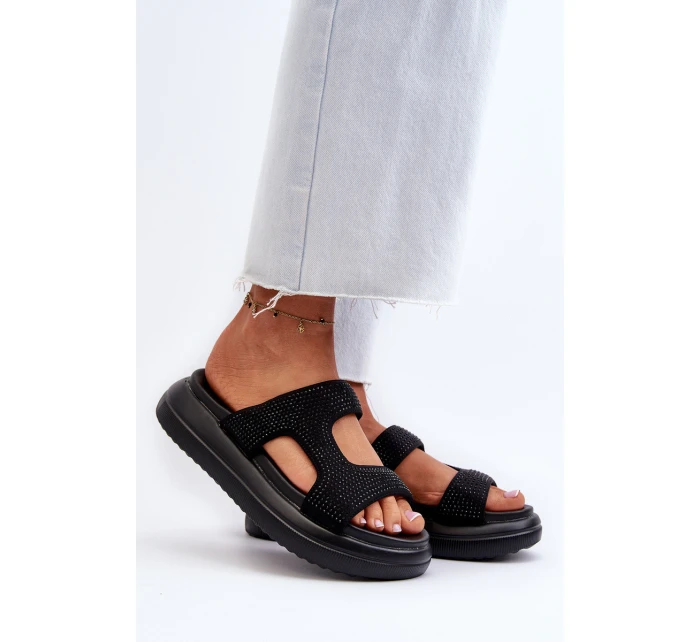 Zdobione Klapki Damskie Na Platformie Czarne Jestella