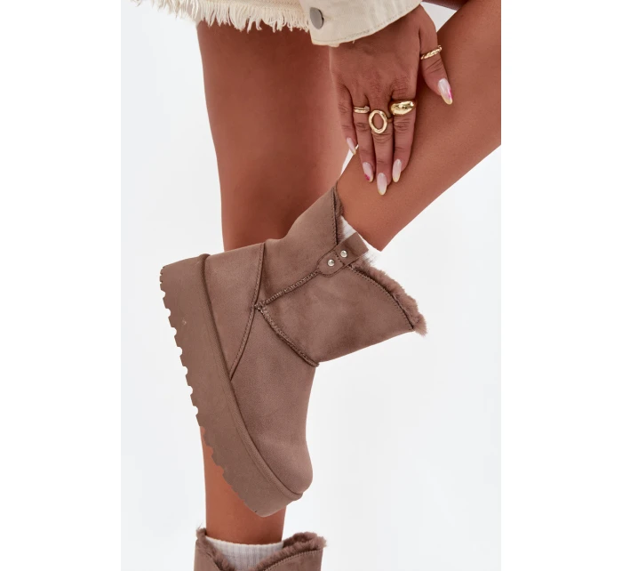 Damskie Śniegowce Na Platformie Z Futerkiem Ciemnobeżowe Evelira Damskie Śniegowce Na Platformie Z Futerkiem Ciemnobeżowe Evelira