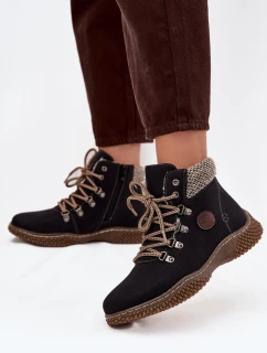 Ocieplane Botki Trapery Damskie Czarne Zenaya