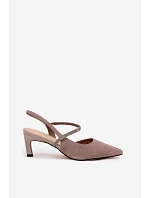 Kožené Semišové Sandály Na Podpatku S Ozdobeným Páskem D&A CR61-3048 Béžové