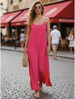 Dámske letné maxi šaty s viskózou, farba fuchsiová, FashionStreet EY2663 Dámske letné maxi šaty s viskózou, farba fuchsiová, FashionStreet EY2663