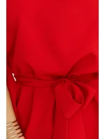 287-35 SOFIA Motýlie šaty so zaväzovaním v páse - ČERVENÉ