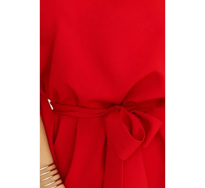 287-35 SOFIA Motýlie šaty so zaväzovaním v páse - ČERVENÉ