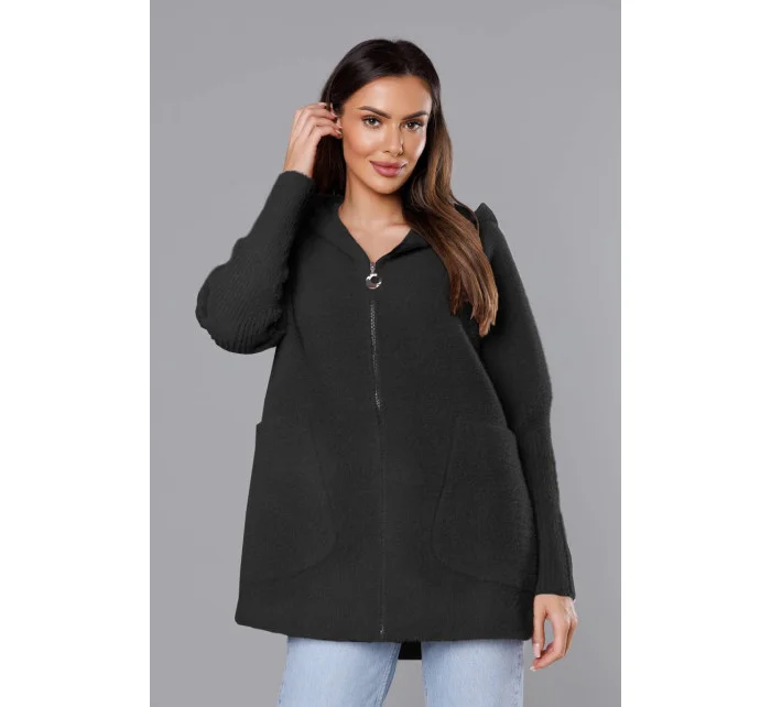 Černý přehoz přes oblečení alpaka s kapucí model 17836814 - S'WEST Černý přehoz přes oblečení alpaka s kapucí model 17836814 - S'WEST