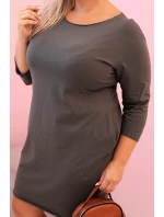 Dámské šaty Plus Size z bavlny s model 21259076 střihem a rukávem 3/4 khaki - K-Fashion