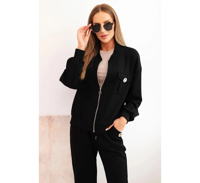 Dámská souprava máslová z viskózy s rozepínací mikinou a kalhotami černý Dámská souprava máslová z viskózy s rozepínací mikinou a kalhotami černý