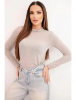 Dámska kašmírová blúzka s jemným rolákom a dlhými rukávmi tmavobéžová Dámska kašmírová blúzka s jemným rolákom a dlhými rukávmi tmavobéžová