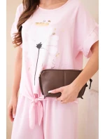 Dámsky viskózový set s potlačou blúzky a nohavíc candy pink