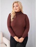 Dámský viskózový svetr Plus Size s rolákem v klasickém střihu tmavě hnědý