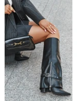 Dámské kozačky na klínku s ozdobným páskem eko kůže černé model 21708879 - Boto