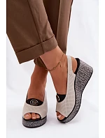 Kožené sandály na platformě S.Barski LR61-7010 Béžové