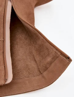 Dámska zateplená členková obuv z prírodného semišu na stĺpikovom podpätku - béžová