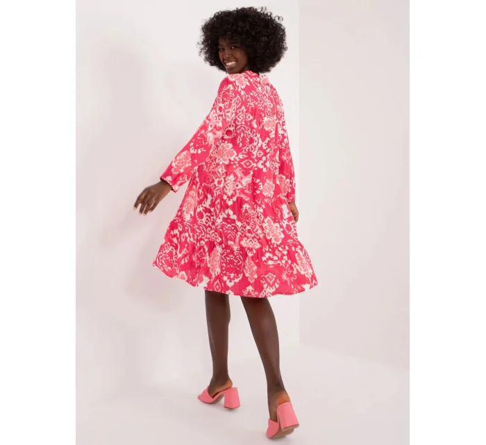 Dámske voľné šaty D73771Z30425A Koralová s bielou - Sublevel