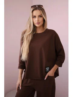 Bavlněná mikina kalhoty set hnědý