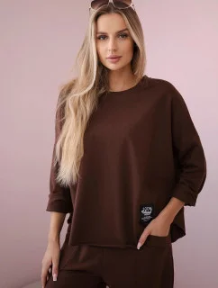 Bavlněná mikina kalhoty set hnědý