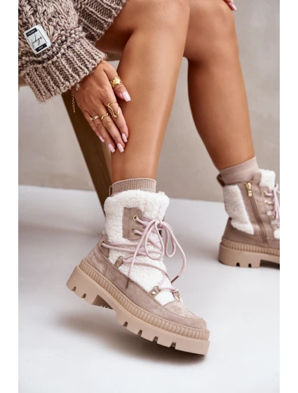 Botki Z Futerkiem Typu Baranek Beżowe Merilana Botki Z Futerkiem Typu Baranek Beżowe Merilana