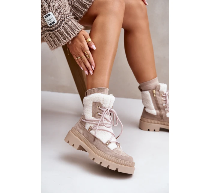 Botki Z Futerkiem Typu Baranek Beżowe Merilana Botki Z Futerkiem Typu Baranek Beżowe Merilana