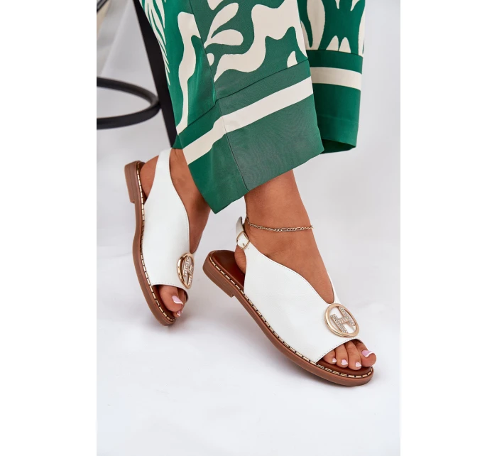 Płaskie Eleganckie Sandały Z Ozdobą Białe Iseliria