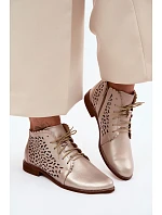 Kožené síťované kotníkové boty na nízkém podpatku Zazoo 4078 Zlaté