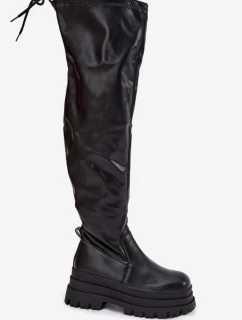 Dámske čižmy nad kolená na masívnej platforme Erisna - čierne