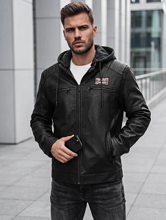 Kurtka męska z ekoskóry ocieplana z kapturem czarna model 22542442 - FashionStreet