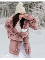 Bavlnená bunda typu parka vo vínovej farbe s kožušinou (xw805x)