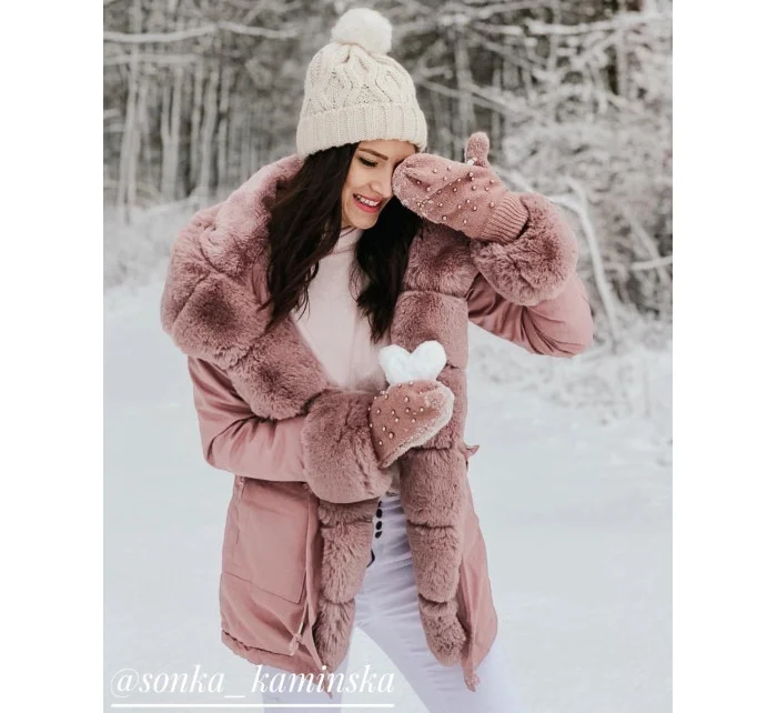 Bavlnená bunda typu parka vo vínovej farbe s kožušinou (xw805x)