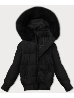 Čierna dámska krátka zimná bunda so sťahovacím lemom S'west (B8288-1)