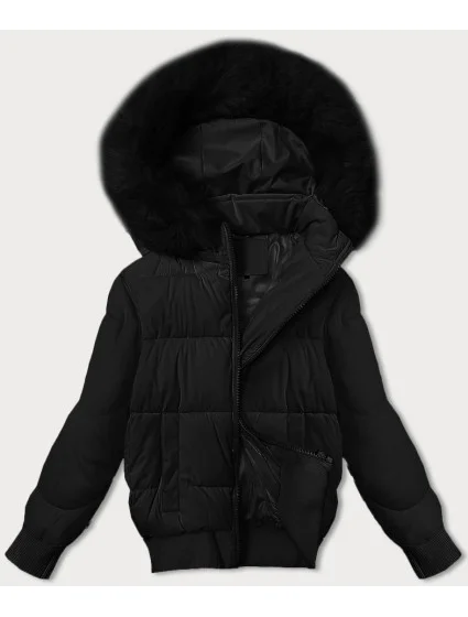 Čierna dámska krátka zimná bunda so sťahovacím lemom S'west (B8288-1)