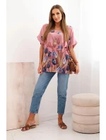 Dámske bavlnené tričko s kvetinovým vzorom tmavoružové