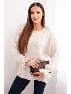 Dámsky sveter z mohéru a vlny voľného strihu béžovej farby