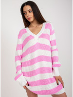 Ružový a ecru pruhovaný oversize sveter