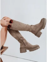 Dámské semišové kozačky na silné podrážce béžové Dstreet model 21993208 - FashionStreet