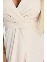 581-6 JENNIFER dlhé šaty s rozparkom na nohách, rukávmi a výstrihom - BEACH