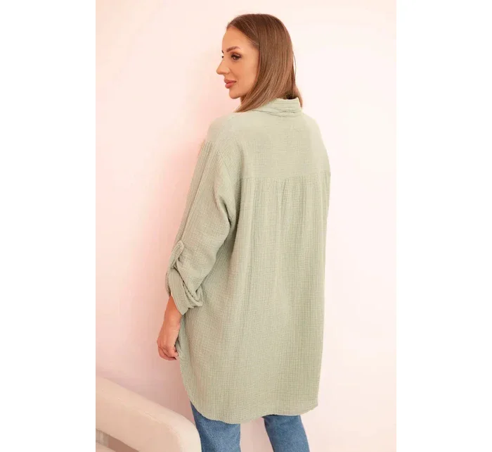 Bavlnená mušelínová oversize košeľa svetlej khaki farby Bavlnená mušelínová oversize košeľa svetlej khaki farby