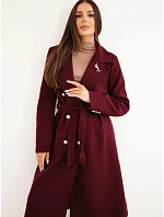Dámský kabát s páskem model 22542827 švestkový - K-Fashion Dámský kabát s páskem model 22542827 švestkový - K-Fashion