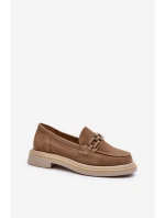 Mokasyny Damskie Zamszowe Na Płaskim Obcasie Z Ozdobą D&A TW101 Brązowe