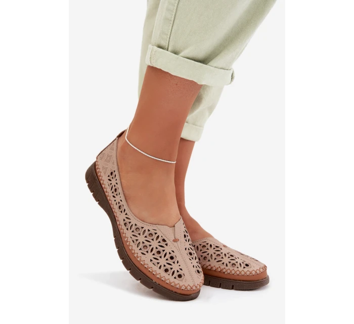 Dámské Ažurové Baleríny z Přírodní Kůže Sergio Leone SP-006 Růžové