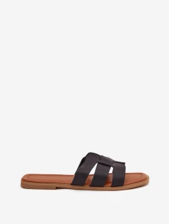 Dámske papuče na plochom podpätku - čierne Mirona