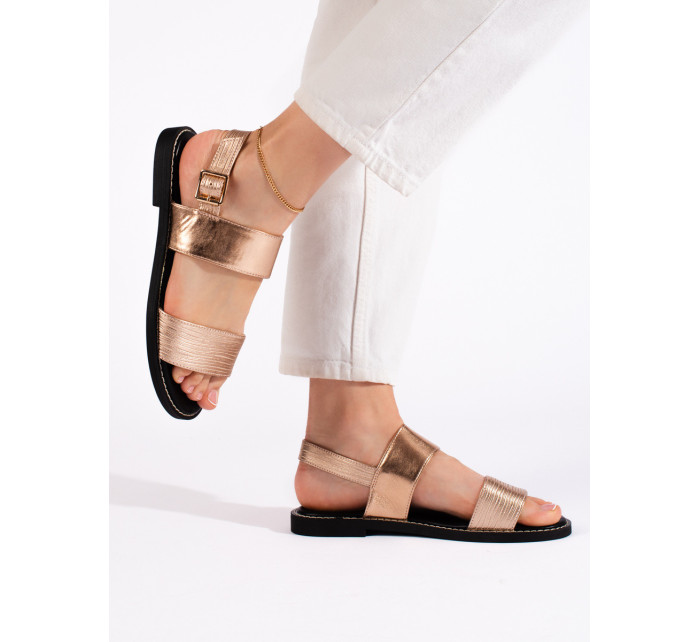 Originálne zlaté sandále na podpätku pre ženy